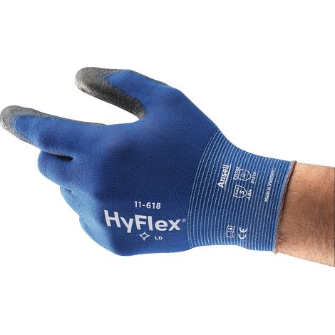Gant HyFlex® 11-618 Taille 9 bleu/noir nylon avec polyuréthane EN 388 (1/4)