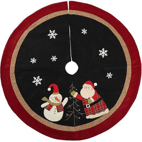 Weihnachtsbaumdecke aus Leinen, Retro-Weihnachtsbaumdecke mit aufgedruckten weißen Schneeflocken, für Weihnachtsbaum, Weihnachtsdekoration (1/5)