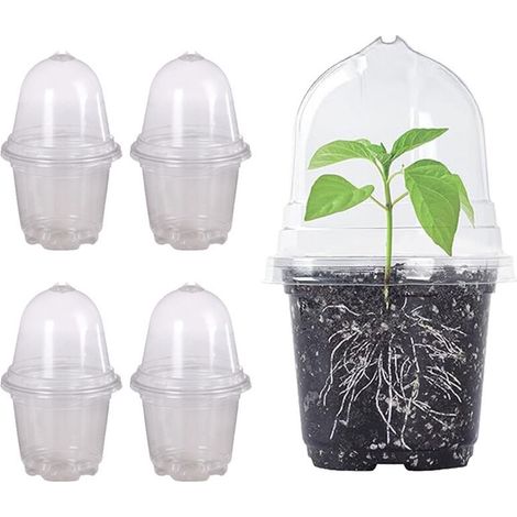 Pots de fleurs en plastique, 20 pots de semis transparents avec dômes d'humidité, diamètre 10 cm, avec trous de drainage, pou (1/4)