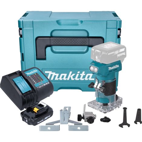 Fresadora de cantos sin cable Makita DRT 52 SA1J 18 V 6 mm sin escobillas + 1x batería recargable 2,0 Ah + cargador + Makpac (1/5)
