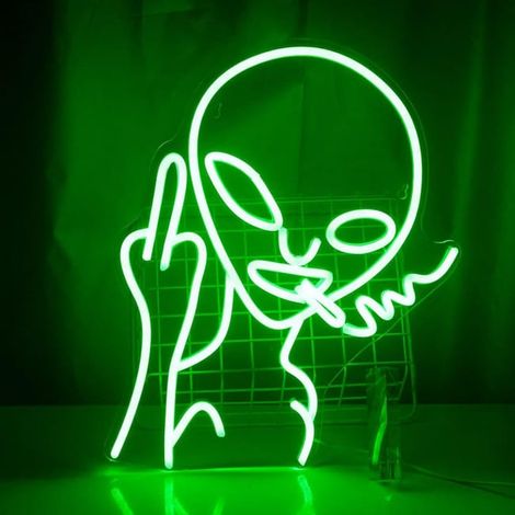 Néon extraterrestre vert fumant pour la décoration murale, alimenté par USB et dimmable, adapté à la maison, au bar, au club, à la fête (1/5)