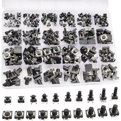 20 Valori 250 Pezzi Micro Touch Pulsanti, Pulsante Momentaneo Mini Pulsante Micro Interruttore per Chiave Telecomando Auto Arduino (6MM x 6MM/12mm x 12mm) (1/5)