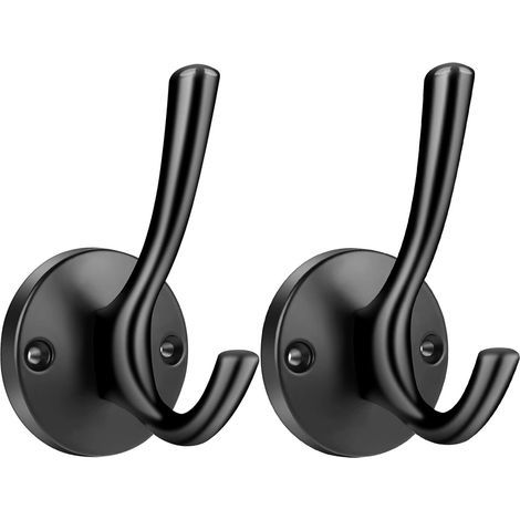 Set mit 2 robusten Doppelgarderobenhaken für Kleidung, Handtücher, Bademäntel, Wandhaken für Badezimmer, Küche, Kleiderschrank, Garagentür, Hotel, Wandmontage (schwarz) (1/5)