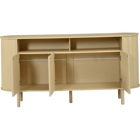 Aparador 160 x 40 x 78,5 cm con 3 puertas onduladas y estante abierto, madera natural (1/5)