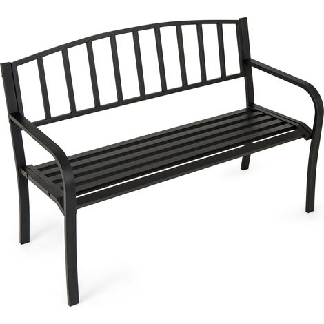 COSTWAY Outdoor Bench 127cm Garden Bench with Slatted Backrest-Black (1/5)