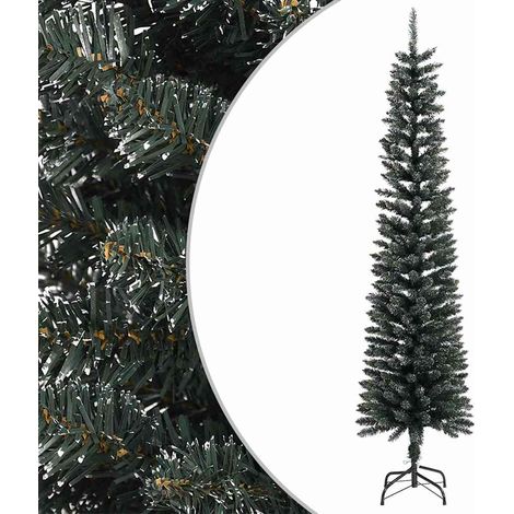 Sapin de Noël Artificiel Mince Effet Neige avec Support en Acier Vert Blanc 240 cm - PANGIVO (1/5)