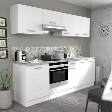 Cocina modular completa color blanco Eko melamina con encimamera incluida 240 cm ancho (1/5)