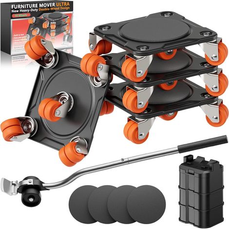 Kit Déplace Meuble Lourd avec Roues Élévateur(10 Roues Doubles)  Deplace meuble lourd sans effort en acier au carbone et roulettes doubles améliorées, supporte jusqu’à 1000 kg (1/5)