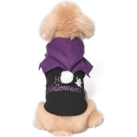 1 déguisement pour chien, ensemble deux pièces avec sweat à capuche, motif Halloween, polaire noir, taille M/L/XL (1/5)