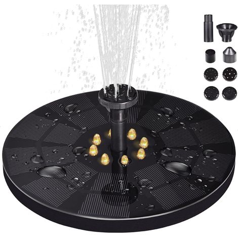 Fuente solar mejorada con luz LED de 3 W - Fuente solar con 8 estilos de agua - Fuente solar flotante para bebederos de pájaros, jardines, estanques, piscinas y uso exterior. (1/5)