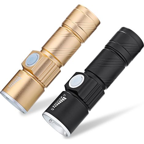 Mini lampe de poche USB torche en alliage d'aluminium LED torche rechargeable à lumière forte, or + noir (1/5)