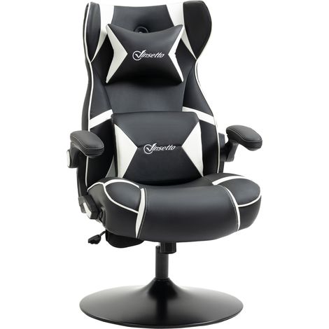 Silla gaming blanca HOMVRA con altavoces Bluetooth, reposacabezas y soporte lumbar (1/5)