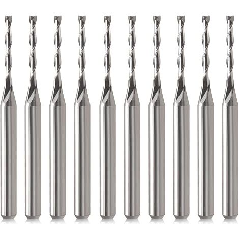 10-teiliges Set aus 3,175 x 1,5 x 12 mm Hartmetall-Schaftfräsern mit flacher Schneide, zweischneidige, spiralförmige Oberfräser für Holz. (1/5)