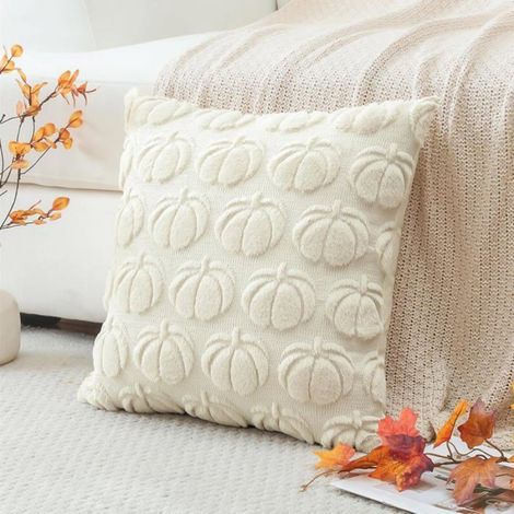 Taie D Oreiller - Fausse Fourrure - Motif Citrouille - 45x45 Cm - Automne - 2 Pieces (1/5)
