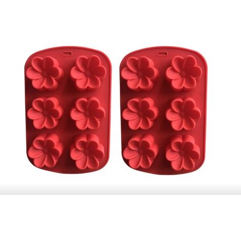6 Silikon-Kuchenformen „Gardenia“, Seifenformen, Aromatherapie-Formen, leicht zu lösen, hitzebeständige Silikon-Blumenformen, 24,5 x 16,5 x 3 cm, rot, 2er-Set (1/4)