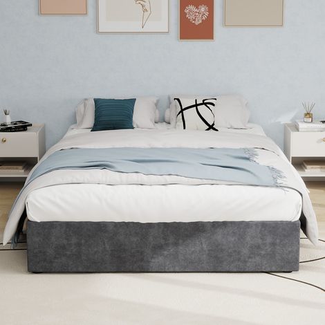 Lit coffre 160x200 cm Grande capacité, coloris velours et métal gris (matelas non inclus) (1/4)