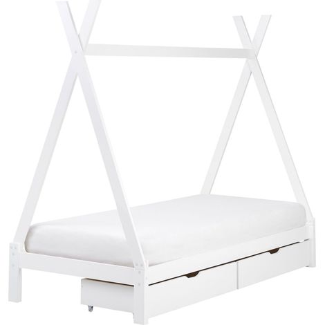 Kids Bed with Drawers Teepee Pine Wood DEVAY 90 x 200 cm (EU Single) White