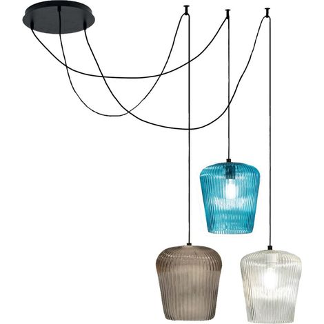 Sospensione vetro colorato gea luce numa br3 e27 led lampada soffitto decentramento moderna (1/5)