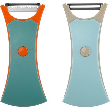 2 Stück Gemüseschäler aus Edelstahl, rotierender Gemüseschäler, Doppelfunktions-Apfelschäler, Tomaten- und Kartoffelschäler (Blaugrau und Orangegrau)