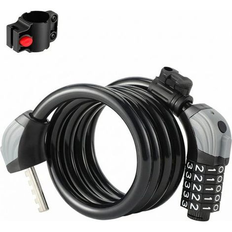 5-digit combination bicycle wheel lock with light, reinforced steel cable, black (1/5)
