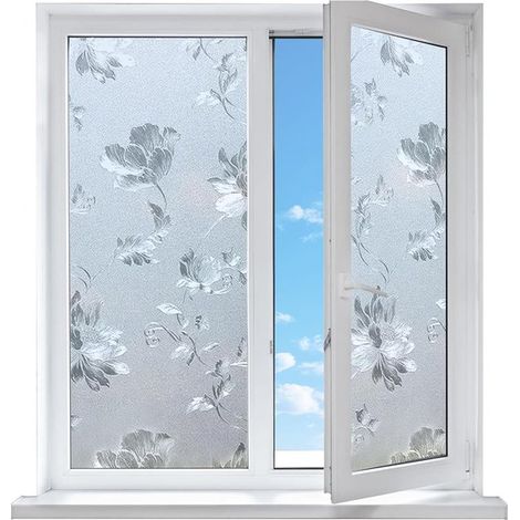 Pellicola per finestre opaca senza adesivo con motivo ibisco, 50x300 cm, per la privacy. (1/5)