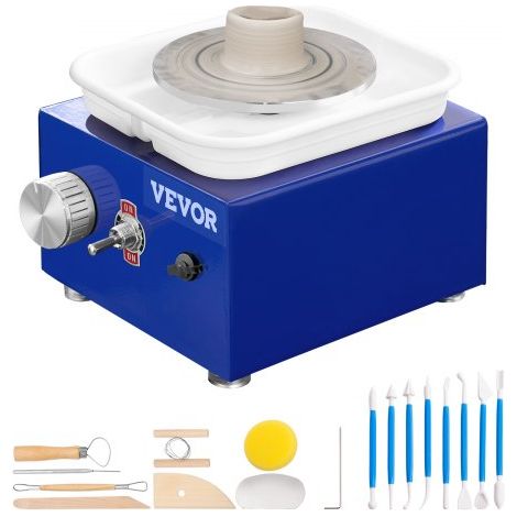 Töpferscheibe Keramik Rad Maschine 30 W, Blau Elektrische Töpferscheibe Maschine 10 cm 300 U/min Töpferscheibenmaschine, Formmaschine mit Schürze, Geeignet für Anfänger, Enthusiasten usw. (1/5)