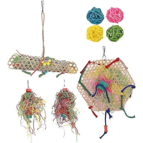 Jouets à mâcher pour oiseaux aux couleurs vives, avec une balançoire, adaptés aux perroquets de petite et moyenne taille et conçus pour stimuler leur intelligence. (1/5)