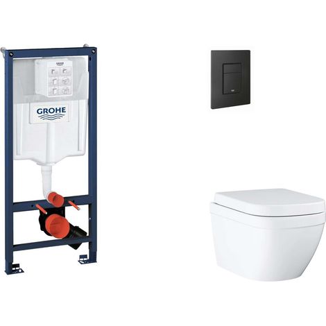 Grohe Rapid SL - Set Vorwandelement, WC mit Softclose-Sitz und Betätigungsplatte Even, Triple Vortex, phantom black SANI11BB5116