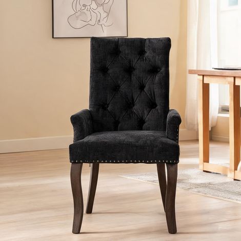 Fauteuil de salle à manger en tissu chenille bois massif gris (1/5)