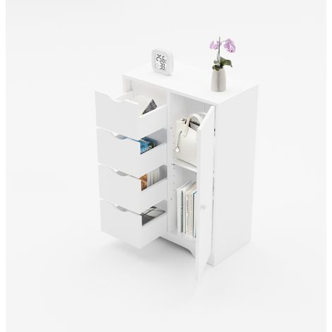 FurnitureR Table d’Appoint avec Tiroirs et Placard de Rangement, Petite Table de Salon pour Canapé ou Coin de Pièce, Meuble Compact pour Livres et Accessoires (1/5)