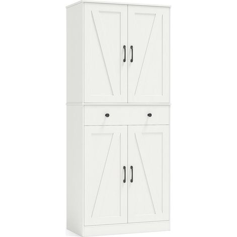 Rangement spacieux pour cuisine et salon, buffet haut blanc avec 3 étagères réglables, tiroir et fermeture douce (1/5)