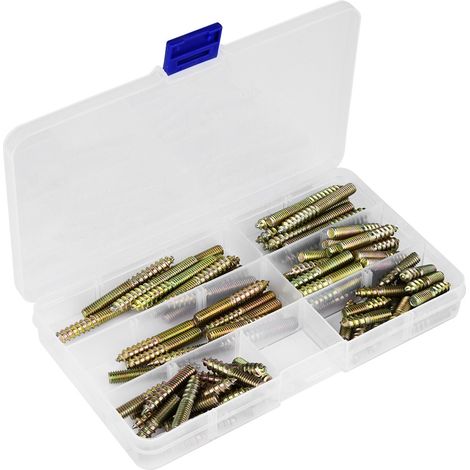 Lot de 90 vis à bois M6 double tête pour assemblage meuble, tirefonds à double extrémité, connecteur de menuiserie, boulon d'ancrage, quincaillerie de fixation. (1/5)