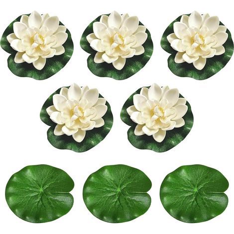 Lot de 8 décorations de bassin - Mini bassin - Boules flottantes pour mini bassin - Feuilles de lotus décoratives en EVA - Pour bassin, jardin, fontaine (fleurs) (1/5)