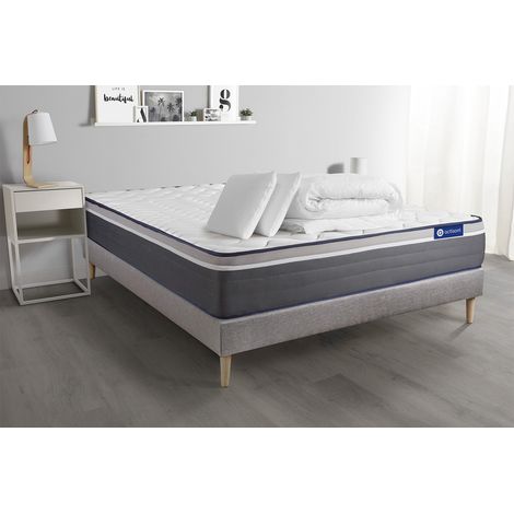 Ensemble matelas sommier Actilatex plus 180 x 200 cm 2 oreillers et couette Latex et mémoire de forme - Couleur : Gris (1/5)