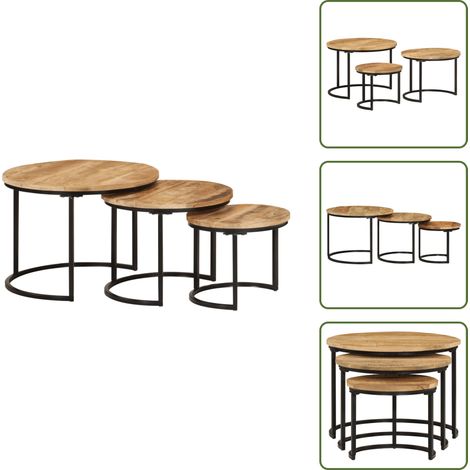 Tables gigognes 3 pcs bois de manguier massif brut - Table Basse - Tables Gigognes - Mobilier Salon - Table D'appoint - Table Chevet (1/5)