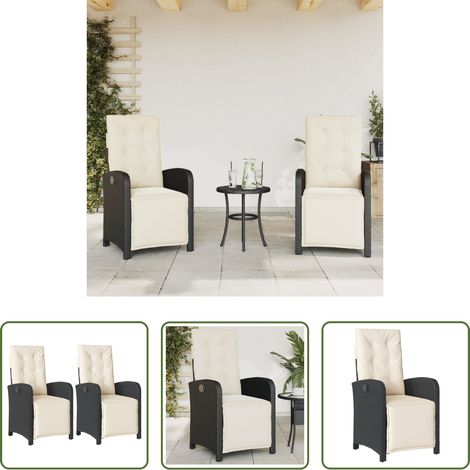 Gartensessel -  Gartensessel mit Fußteil 2 Stk. Verstellbar Schwarz Poly Rattan (1/5)