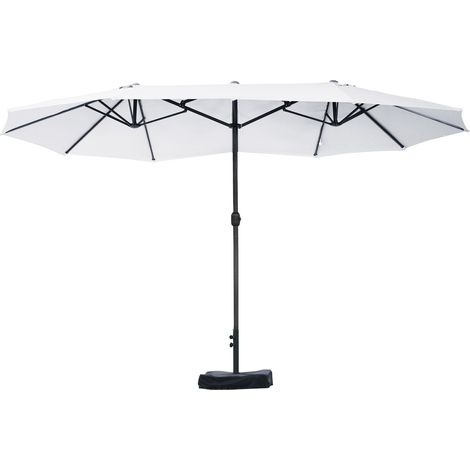 Ombrellone Doppio a 12 Stecche 455x265x238 cm con Base a Croce e Manovella in Acciaio e Poliestere Beige (1/5)