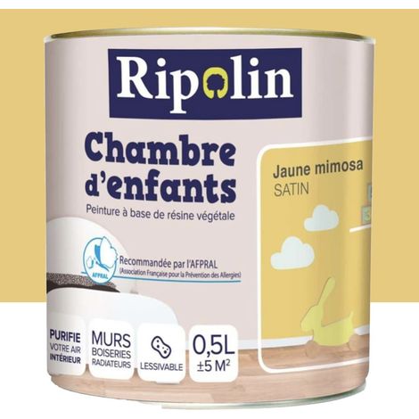Ripolin – Peinture satinée chambre d'enfants 0,5 L – Jaune mimosa – Peinture anti humidité pour réduire les allergies – Résine végétale