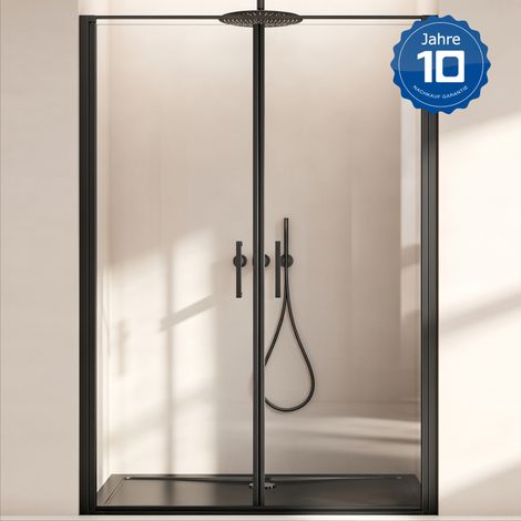 doporro Duschtür Nischentür dusche Duschabtrennung Duschkabine 140x195cm ESG-Sicherheitsglas Duschtür aus Klarglas mit Hebe- und Senkmechanismus inkl. NANO-Beschichtung Teramo66K schwarz (1/5)