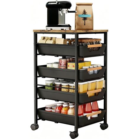 Chariot de Rangement à 5 Niveaux et 4 Tiroirs, Desserte Cuisine à roulettes (1/5)