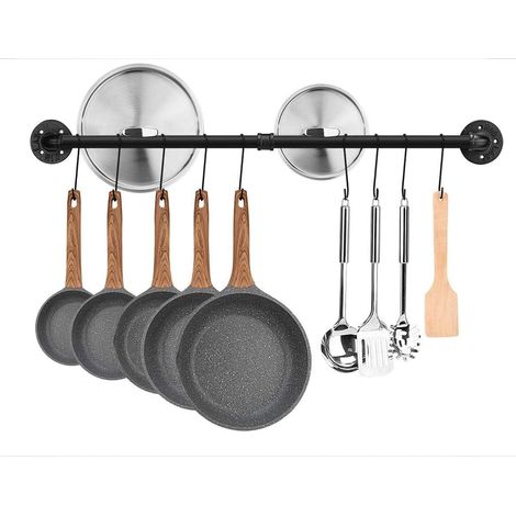 Barre de Cuisine Industrielle, 60 cm Porte Casserole Mural Cuisine, Support de Pot en Fer avec 10 Crochets pour Ustensiles, Poêlés (1/5)