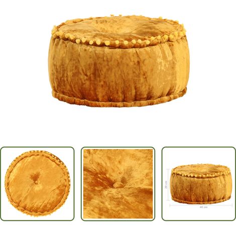 Repose-pied - Pouf Rond Velours 40x20 cm Moutarde (1/5)