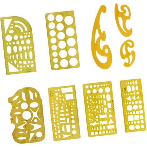 Ensemble de 9 gabarits dessin polyvalents en plastique jaune pour (1/5)