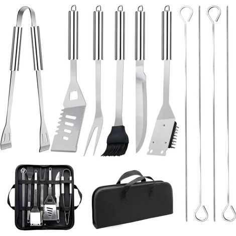 11Pcs Ensemble Ustensiles Barbecue en Acier Inoxydable Professionnel - Kit d'Accessoires Grill Pratiques avec Sac Portable - Set Outils pour Camping d'Extérieur et Pique-Nique (1/5)