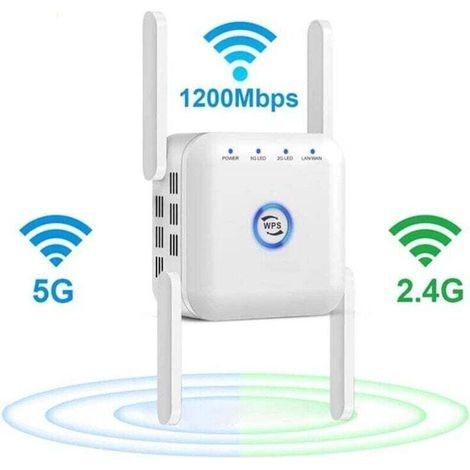 pair Répéteur WiFi Amplificateur Wi-FI Répéteur Dual Band 5GHz/2.4GHz Amplificateur WiFi Puissant 1200Mbps WLAN Extender Ultra-Rapide Amplifie WiFi pour Téléphone Mobile/Ordinateurs (1/4)