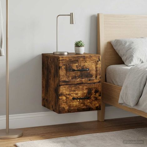 vidaXL Cabinet de chevet mural 2 pc Chêne fumé 34,5 x 33 x 40 cm (1/5)