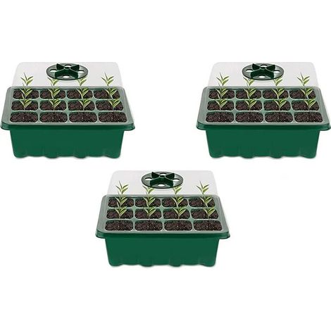 Ensemble de 3 plateaux de semis d'intérieur de 36 alvéoles avec couvercles, adaptés à la germination des graines. (1/5)