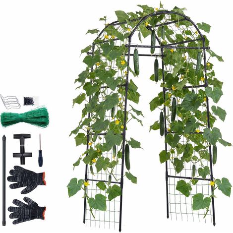 VEVOR Treillis a Concombres Forme Arche Treillis de Jardin Metal Support de Plante Grimpante Exterieur pour Vignes, Pois, Haricots, Courgettes, Tomates, Fleurs, Revetement Plastique PE, 81,3x80x205 cm (1/5)