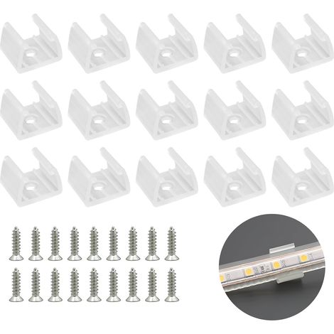 50 Pièces Fixation Ruban LED, LED Néon Montage Clips Support Montage, Inclure Vis pour 12mm à 14mm Silicone LED Néon Bande Lumineuse, Translucide, Blanc (1/5)