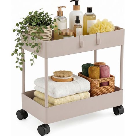 Relaxdays chariot 2 niveaux pour cuisine/bain/bureau, 38x39,5x21,5 cm, beige